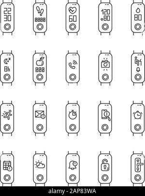 Fitness tracker functions linear icons set. Accessory for health ...