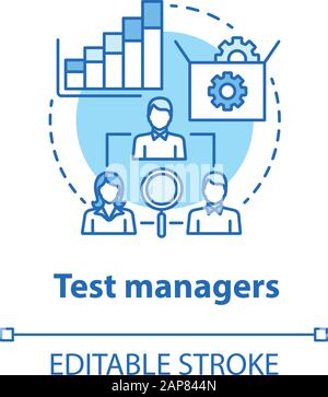 Test managers turquoise concept icon. Software development idea thin line illustration. App programming. System functionality. IT project management. Stock Vector