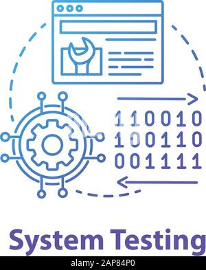 System testing concept icon. Software development stage idea thin line illustration. Application perfomance verification. IT project managment. App co Stock Vector