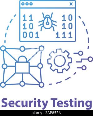 Security testing concept icon. Software development stage idea thin line illustration. Safety ensurance. Application programming. Privacy protection. Stock Vector