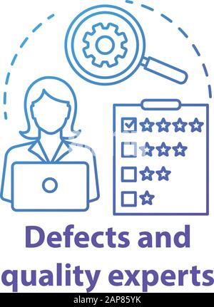 Defects and quality experts concept icon. Software development idea thin line illustration. Application programming specialist. IT project management. Stock Vector