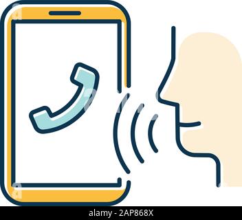 Voice dialing color icon. Smartphone call idea. Voice control, speech recognition. Phone conversation. Cellphone function, dialogue. Sound command sys Stock Vector
