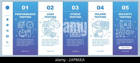 Non-functional software testing onboarding mobile web pages vector template. Responsive smartphone website interface idea with linear illustrations. W Stock Vector