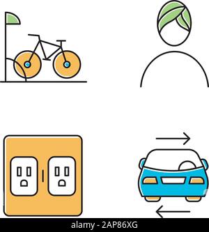 Apartment amenities color icons set. Bike parking, spa, shared car service, charging outlets. Residential services. Luxuries for dwelling inhabitants. Stock Vector