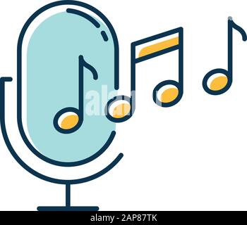 Blue ringtone recognition color icon. Melody definition app idea. Sound recorded. Microphone and notes, music equipment. Voice command. Professional m Stock Vector