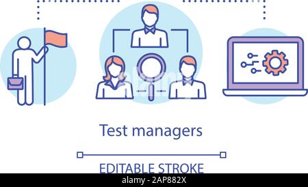 Test managers concept icon. Control and supervision idea thin line illustration. Software testing process. Indicating issues and problems. Vector isol Stock Vector