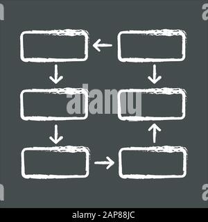 Connection diagram chalk icon. Wiring chart. Progress stages, process steps visualization. Network diagram with rectangular shapes. Closed cycle repor Stock Vector