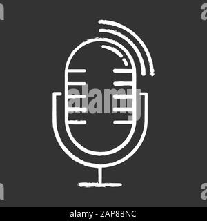 Dynamic microphone chalk icon. Mike recording sound idea. Portable voice recorder. Wireless musical mic, professional studio equipment, interview tool Stock Vector