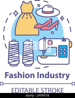 Fashion industry concept icon. Clothing business. Workshop for tailoring clothes and shoes. Sewing idea thin line illustration. Vector isolated outlin Stock Vector