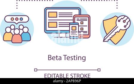 Beta testing concept icon. User verification idea thin line illustration. Software testing process. Indicating issues and problems. Vector isolated ou Stock Vector