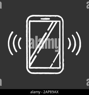 Ringing smartphone chalk icon. Mobile voice control idea. Sound command. Loud volume, audio frequency. Phone call, vibro signal. Modern digital device Stock Vector