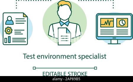 Test environment specialist concept icon. IT employee idea thin line illustration. Software testing process. Indicating issues and problems. Vector is Stock Vector