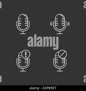 Microphone connection problems chalk icons set. Sound recording mistake idea. Voice record equipments. Podcast technology. Portable mics. Error notifi Stock Vector