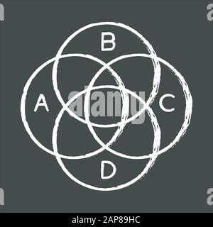 Venn diagram chalk icon. Round chart with circular segments. Overlapping circles. Intertwined graph sections. Marketing presentation, business visuali Stock Vector
