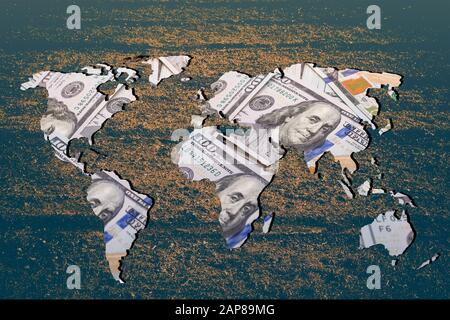 Roughly outlined world map with white background Stock Photo