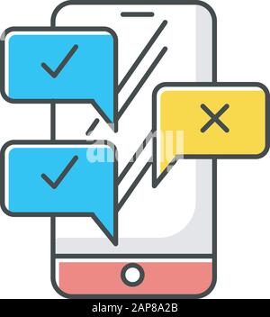 Chat color icon. Online survey. Smartphone instant messaging. Interview through email. Agree, disagree. Correct, incorrect. Right and wrong option. Cu Stock Vector