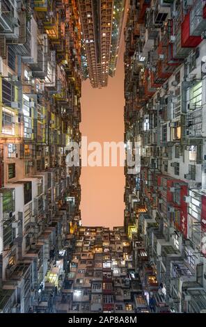 Hong Kong - March 11, 2019 - Cramped living spaces at the Montane Mansion apartments in Hong Kong's Quarry Bay district Stock Photo