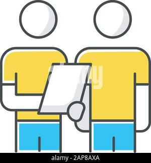 Oral survey color icon. Two people Interviewing. Question and answer. Teamwork and communication. dialogue and talk. Recruiter with employee. Info col Stock Vector