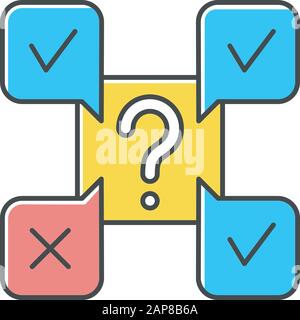 Online survey color icon. Questions and answers sign. Correct and wrong checkmark. Questionnaire. Chat, communication. Opinion poll. Multiple options. Stock Vector