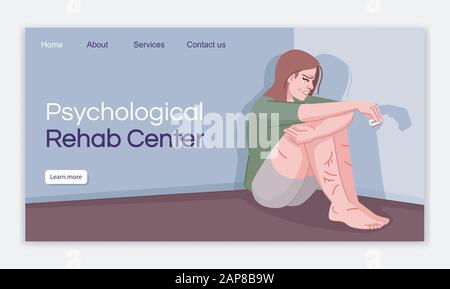 Psychological rehab center landing page vector template. Self harm addiction website interface idea with flat illustrations. Pain obsession homepage l Stock Vector