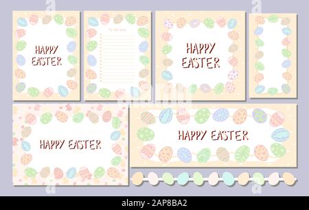 Happy Easter collection with paschal eggs. Social media, stories posters. Banner, flyer, placard, gift tag, card, badge. Holiday poster. Vector templa Stock Vector