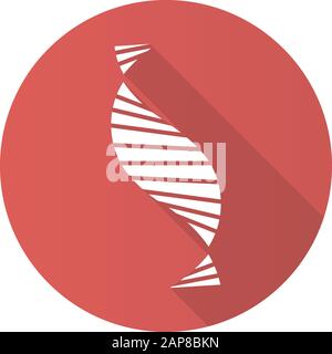 DNA spiral strand red flat design long shadow glyph icon. Deoxyribonucleic, nucleic acid helix stripes. Chromosome. Molecular biology. Genetic code. G Stock Vector