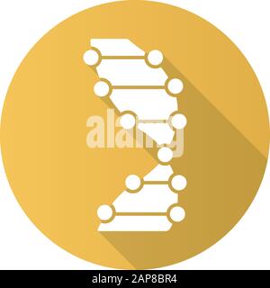 DNA helix yellow flat design long shadow glyph icon. Z-DNA. Connected dots, lines. Deoxyribonucleic, nucleic acid. Chromosome. Molecular biology. Gene Stock Vector