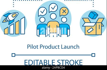 Pilot product launch concept icon. Production strategy idea thin line illustration. Test sales. Trial run for project. Testing product by customers. V Stock Vector