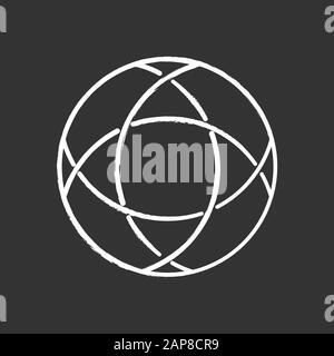 Closed polygonal curve chalk icon. Round geometric figure. Circle crossed with curves. Ornamental element. Simple badge. Abstract shape. Isometric for Stock Vector