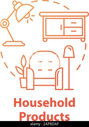 Household products concept icon. Home appliances and furniture. Domestic items. Cozy dwelling. Comfortable living room idea thin line illustration. Ve Stock Vector