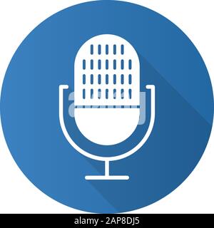 Blue modern voice recorder flat design long shadow glyph icon. Microphone idea. Sound recording equipment. Portable mic, music mike. Speech recognitio Stock Vector