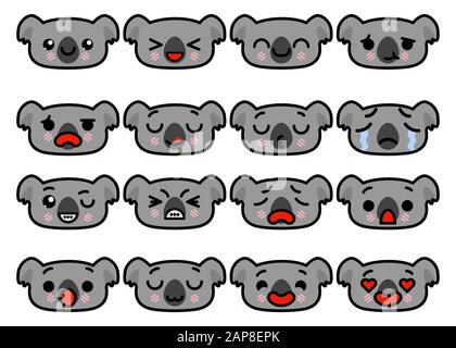 Set icons Emoji koalas with different emotions. Vector illustration Stock Vector