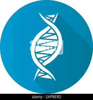 Left-handed DNA helix blue flat design long shadow glyph icon. Z-DNA. Deoxyribonucleic, nucleic acid structure. Chromosome. Molecular biology. Genetic Stock Vector