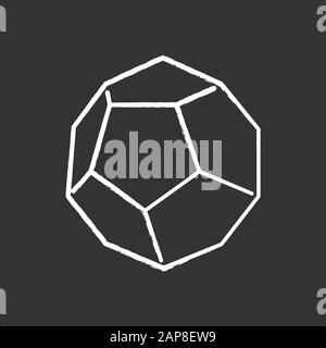Dodecahedron chalk icon. Geometric figure with hexagon base. Decorative element. Minimalistic crystal. Simple gemstone. Flat abstract shape. Isometric Stock Vector