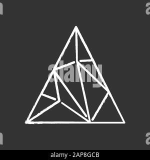 Polygonal triangle chalk icon. Geometric flat figure. Fractal structure. Triangular decorative element. Three corners and sides. Abstract shape. Isome Stock Vector