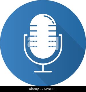 Blue sound recorder flat design long shadow glyph icon. Professional music microphone idea. Record equipment. Portable studio audio mic. Wireless reco Stock Vector