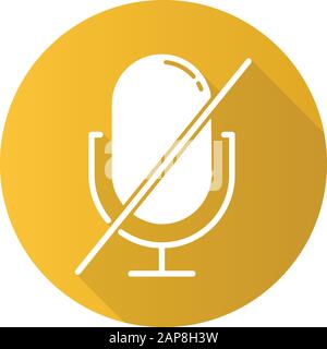 Yellow microphone forbidden flat design long shadow glyph icon. Sound recorder error notification idea. Recording prohibited. Voice speaker installati Stock Vector