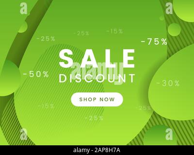 Sale discount vector landing page template. Online shopping special price offer on trendy abstract green background. Seasonal sellout web banner layout, internet store sellout advert poster design Stock Vector