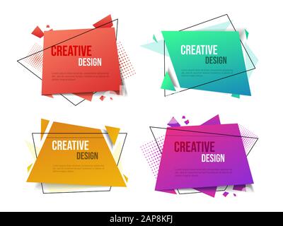 Creative vector banner templates set. Abstract geometric backgrounds collection with copyspace. Flamboyant gradient color backdrops with stylish decorative elements, thin line frames and dots Stock Vector