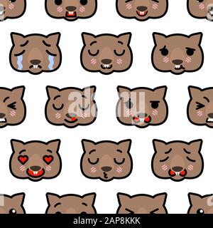 Seamless pattern with cute kawaii emoji wombats. vector cartoon illustration Stock Vector