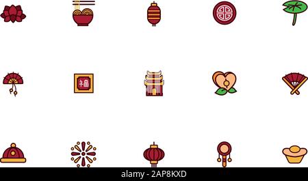 bundle of chinesse new year set icons Stock Vector