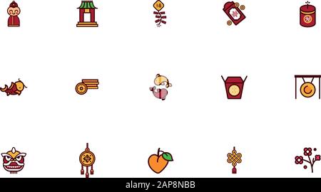 bundle of chinesse new year set icons Stock Vector