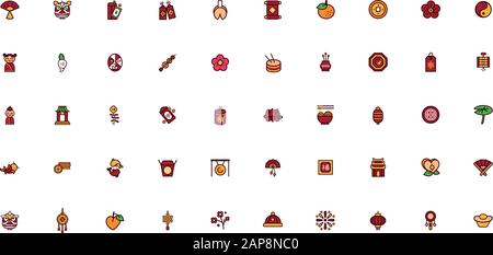 bundle of chinesse new year set icons Stock Vector