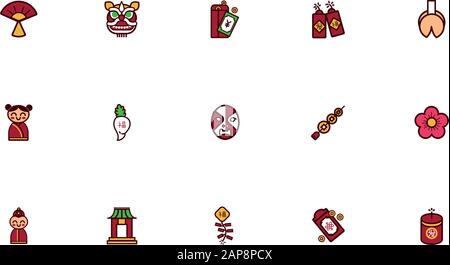 bundle of chinesse new year set icons Stock Vector