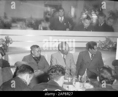 Arrival New Guinea delegation from the United States of Indonesia at Schiphol. Vlnr. Kasima (chairman of the Catholic Party), Soekiman (chairman Masjoemi) and Yamin (independent member of parliament) Date: 30 October 1950 Location: Noord-Holland, Schiphol Keywords: arrivals, delegations, politicians, airports Personal name: Kasimo, Sukiman Stock Photo