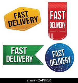 Fast delivery sticker or label set on white background, vector illustration Stock Vector