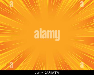 Radial orange speed lines for comic books. Explosion background.Vector illustration. Stock Vector