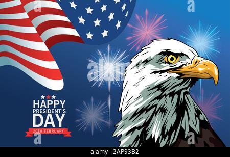 happy presidents day poster with eagle and usa flag Stock Vector