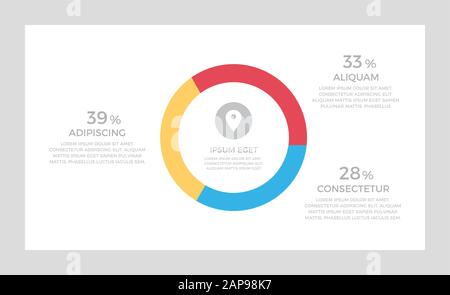 Set of blue and red, yellow elements for infographic presentation slides with charts, graphs, steps, timeline, circles, number options. Stock Vector