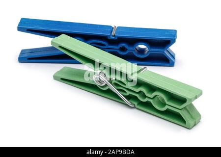 Plastic clothes peg isolated on white background Stock Photo